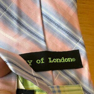City of London 100% Silk Pink and Blue Plaid Men's Tie 3in Wedding and Party Rea